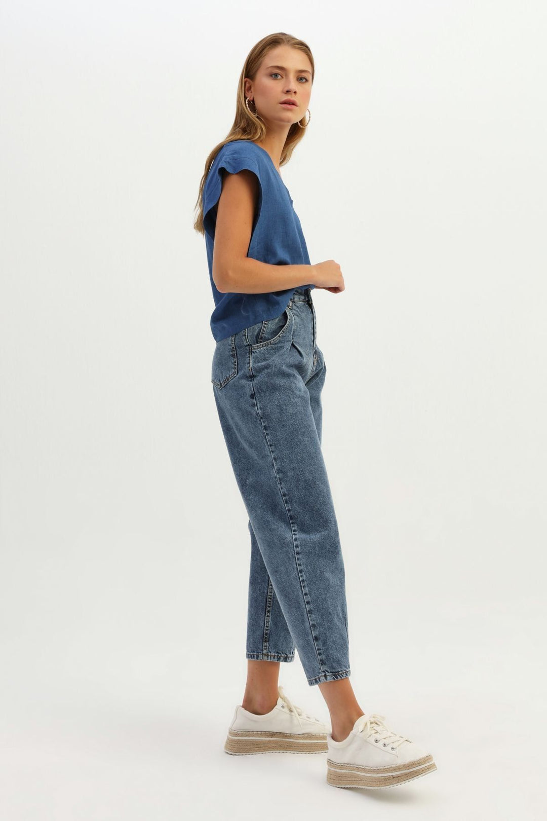 High Waist Slouchy Trousers Light Blue