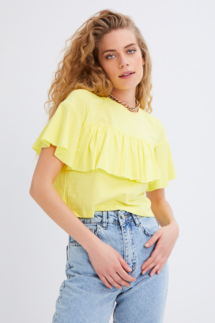 Ruffled Crop T-Shirt Yellow