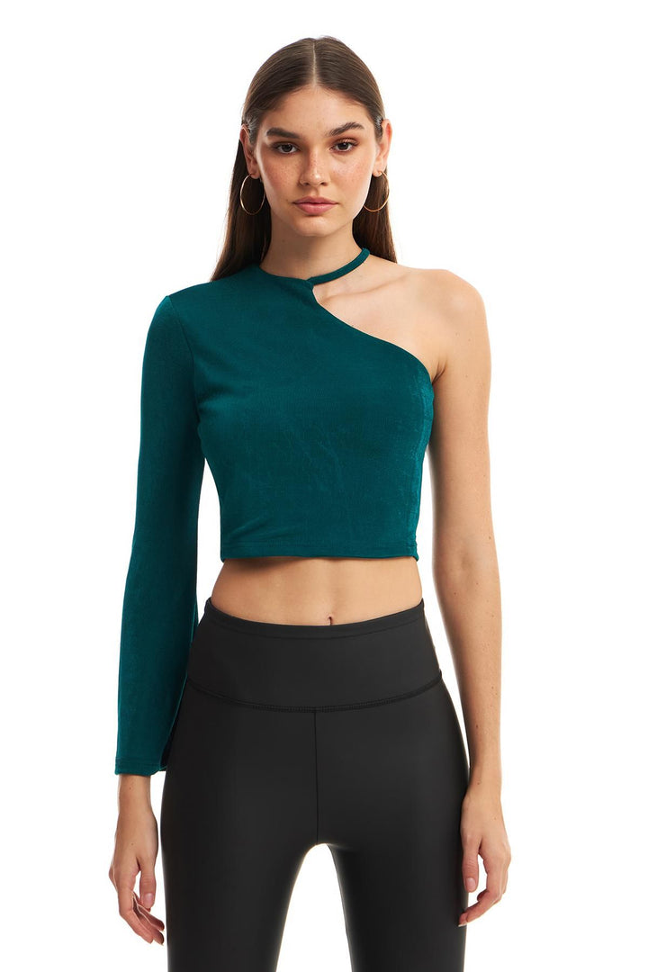 One Shoulder Blouse Dark Green