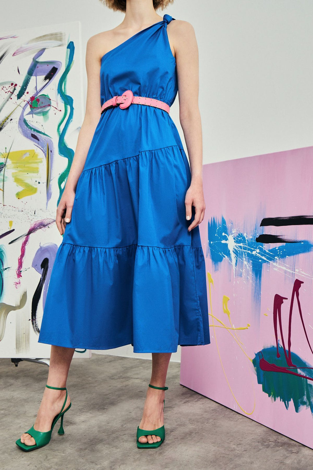 One Shoulder Long Dress Sax