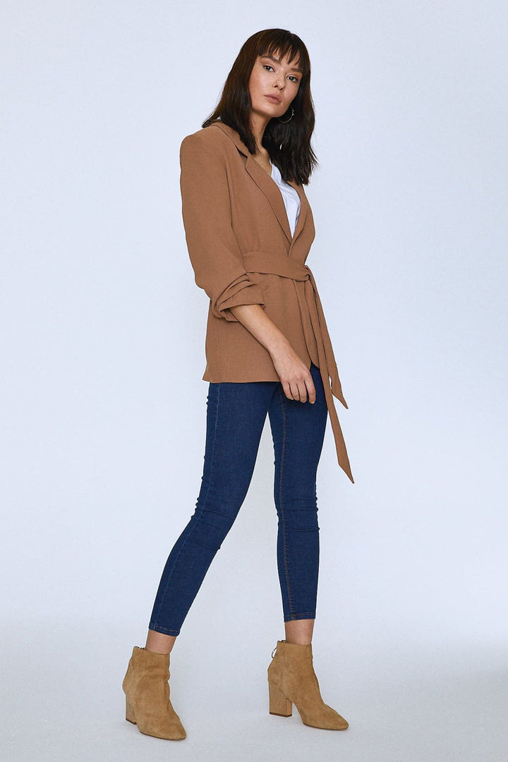 Waist Belted Fleto Pocket Jacket Brown