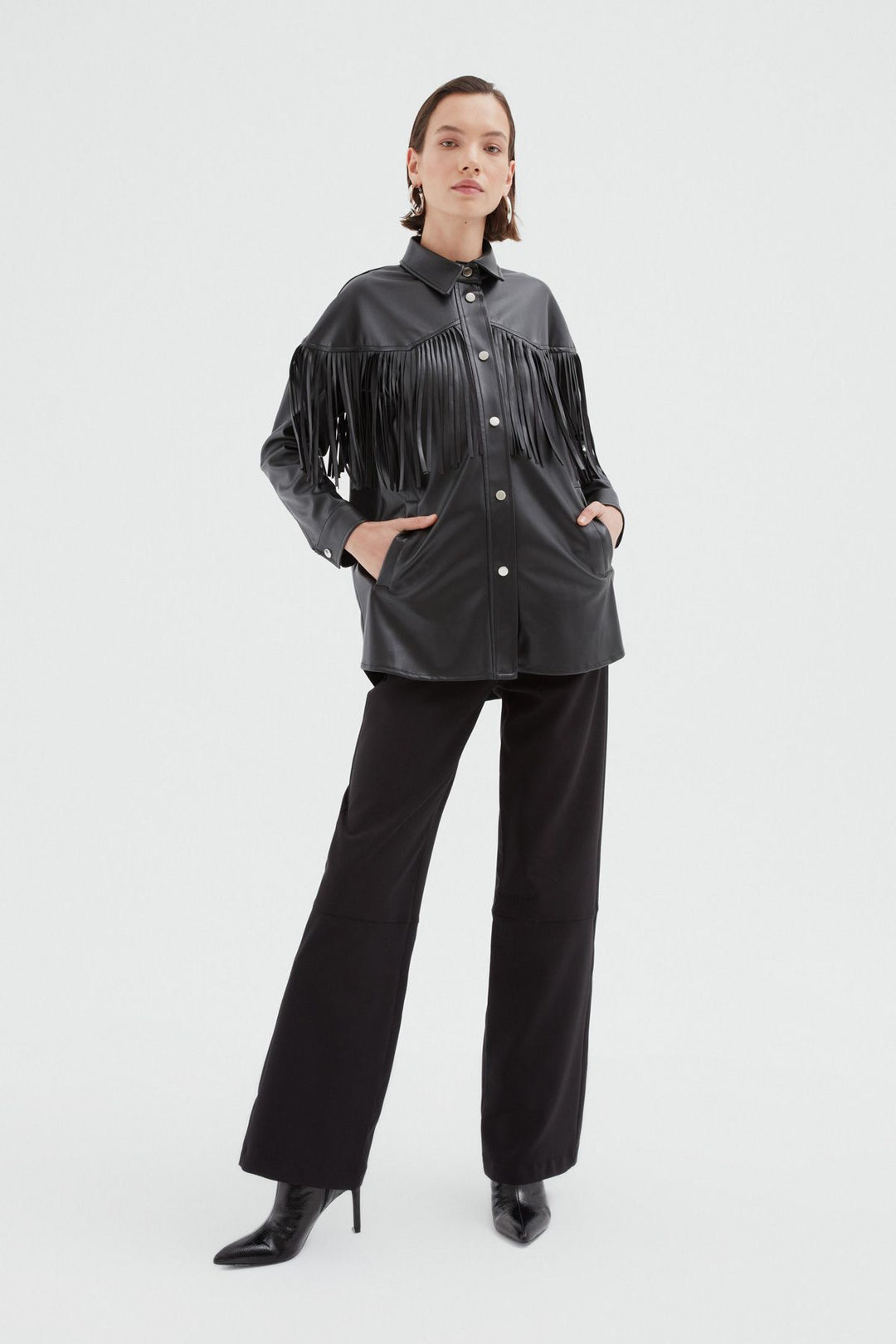 Tasseled Leather Shirt Black