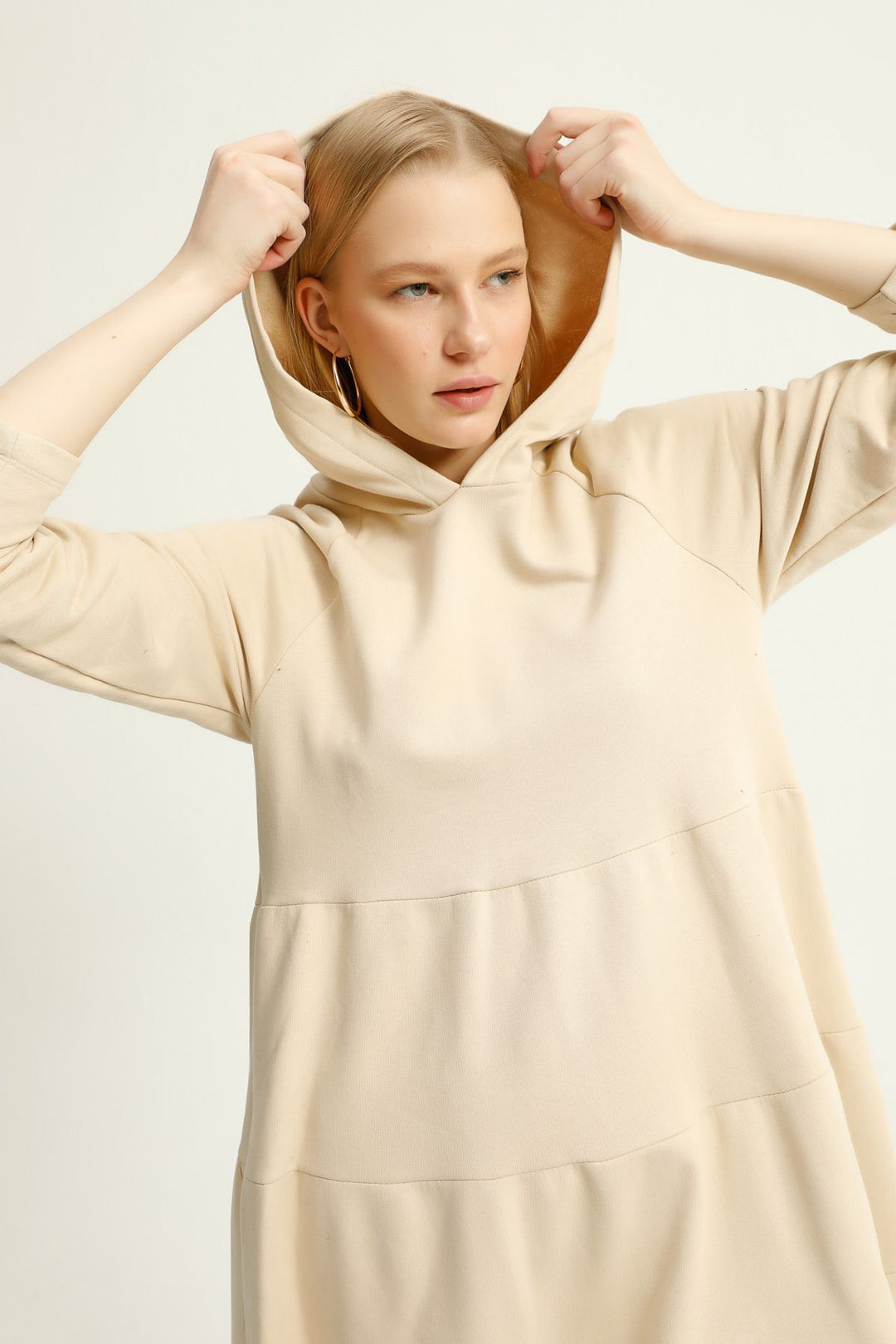 Hooded Sweatshirt Dress Beige