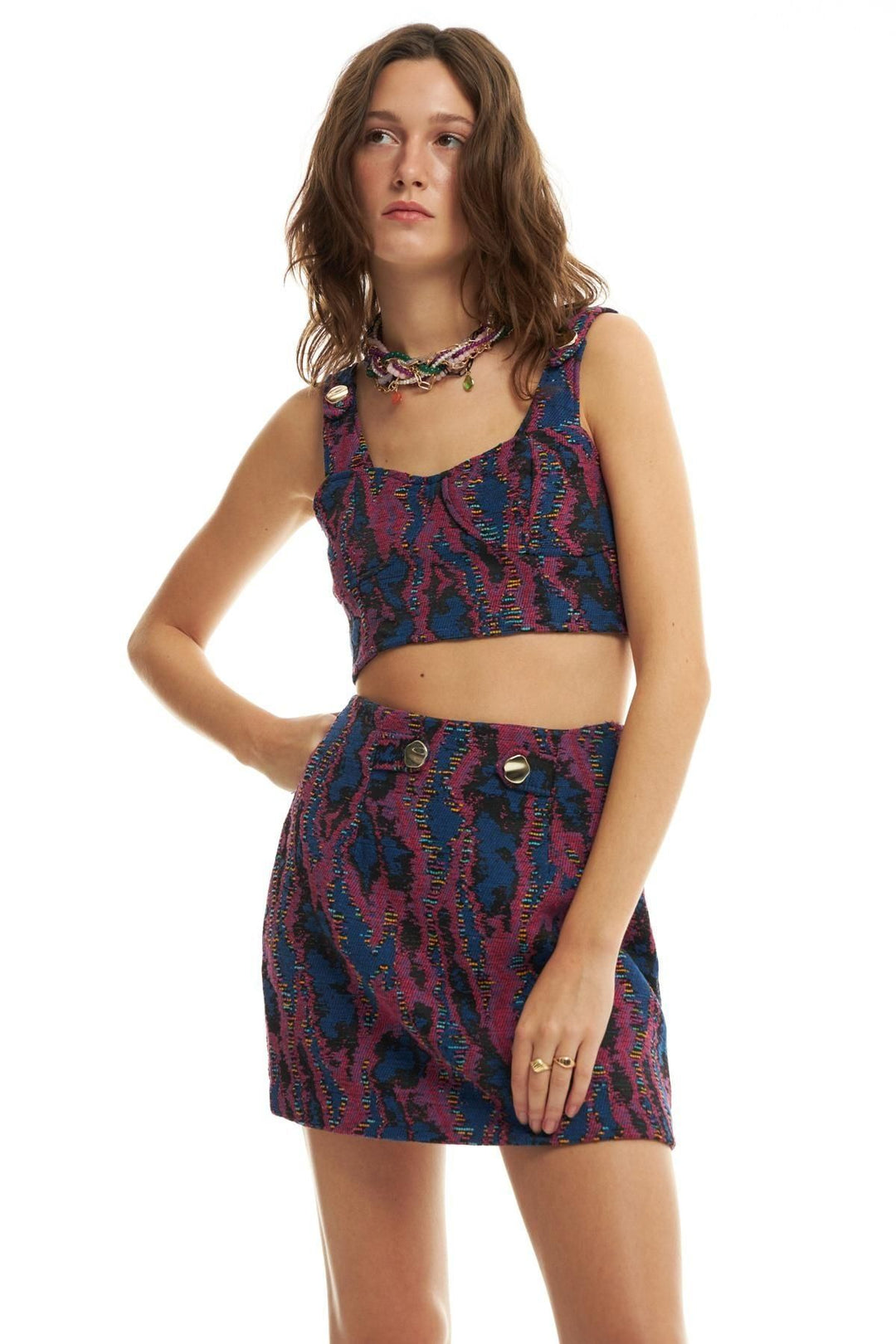 Button Detailed Strap Bustier Fuchsia