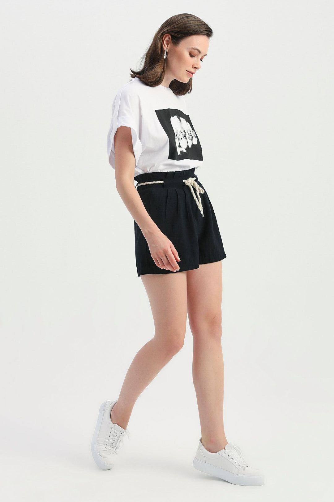 Straw Rope Belt Shorts Black