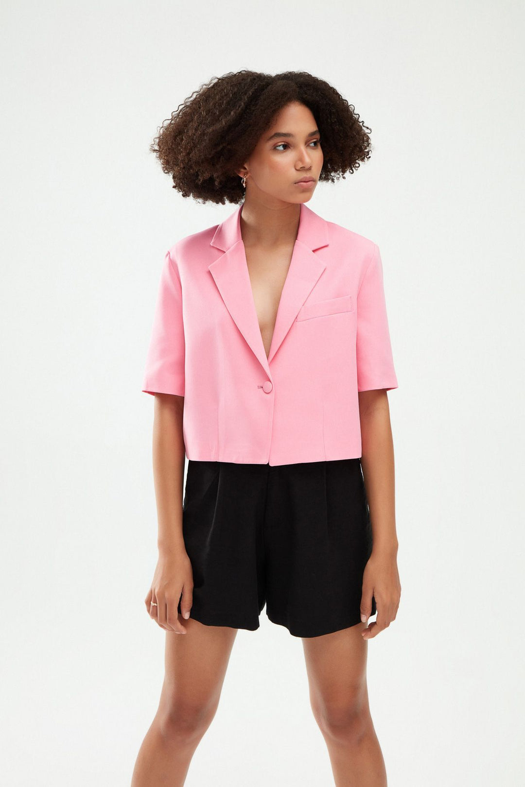 Kısa Kol Crop Blazer Ceket Şeker Pembe