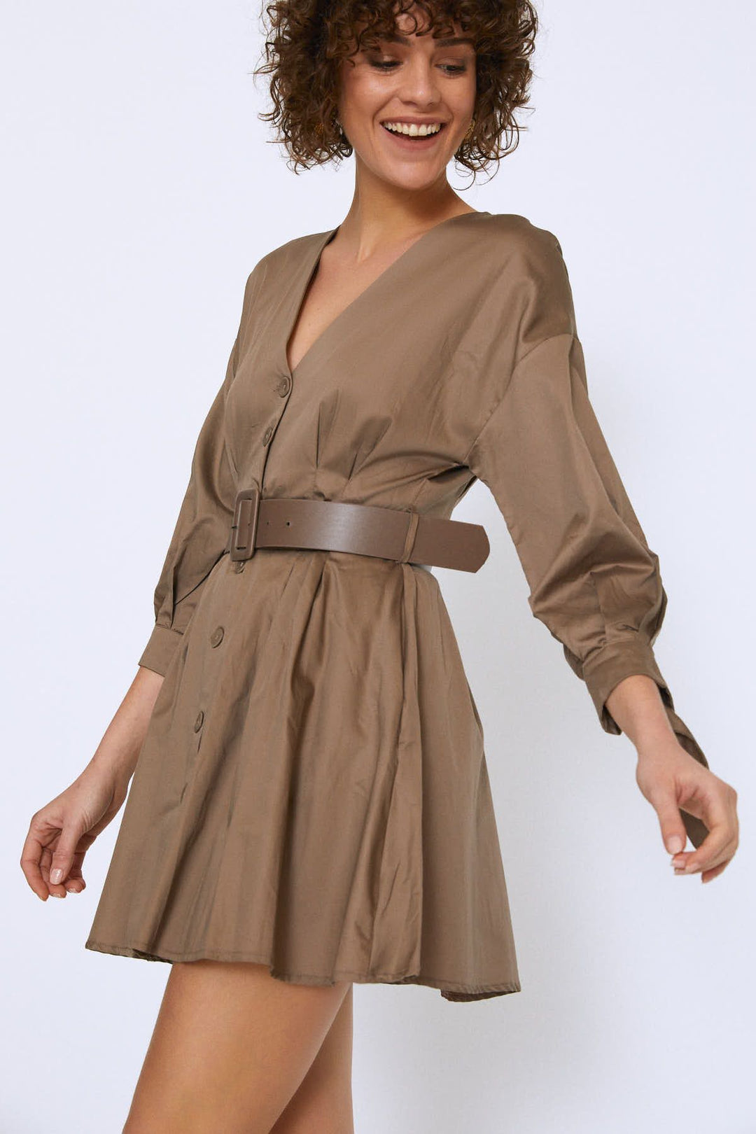 Waist Belt Buttoned Dress Toprak