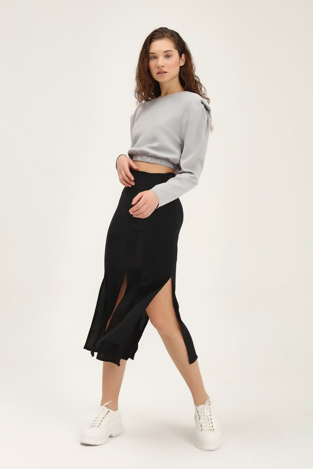 Slit Midi Skirt Black