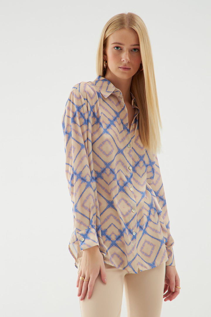 Patterned Satin Shirt Beige