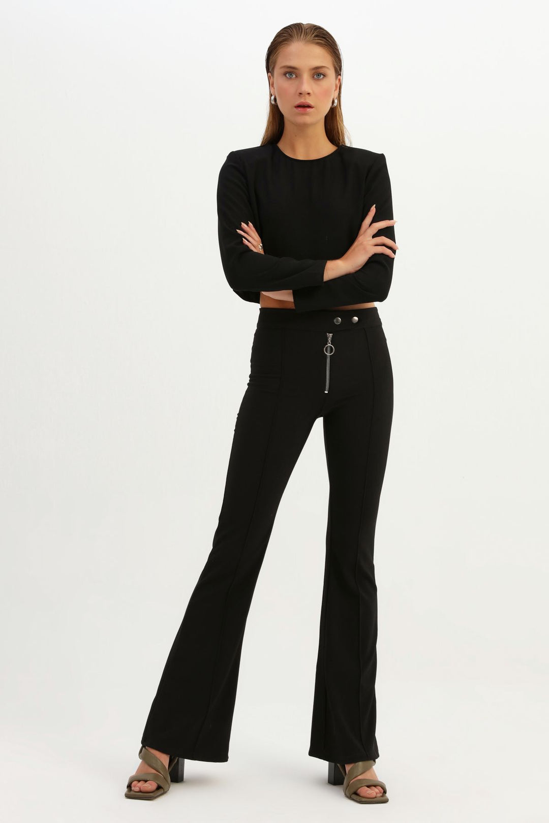 Waistband Crop Blouse Black