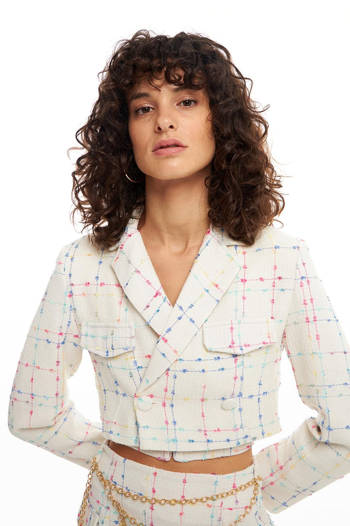 Tüvit Crop Blazer Ceket Ekru