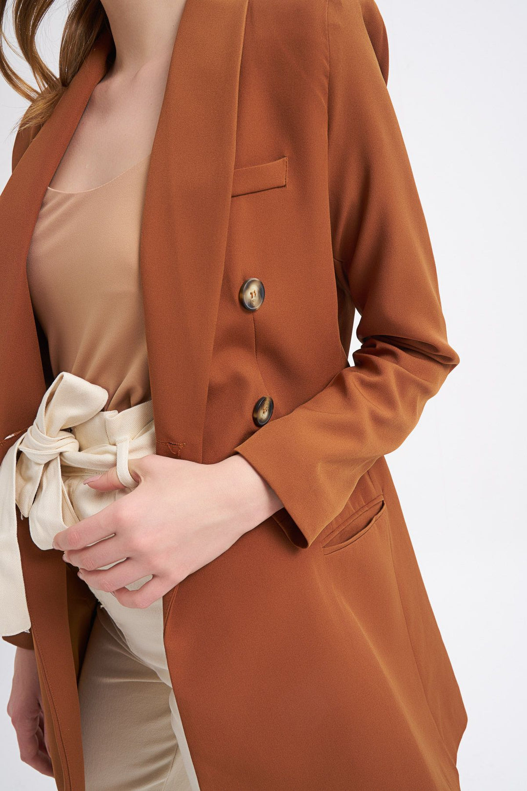 Kruvaze Blazer Ceket Taba