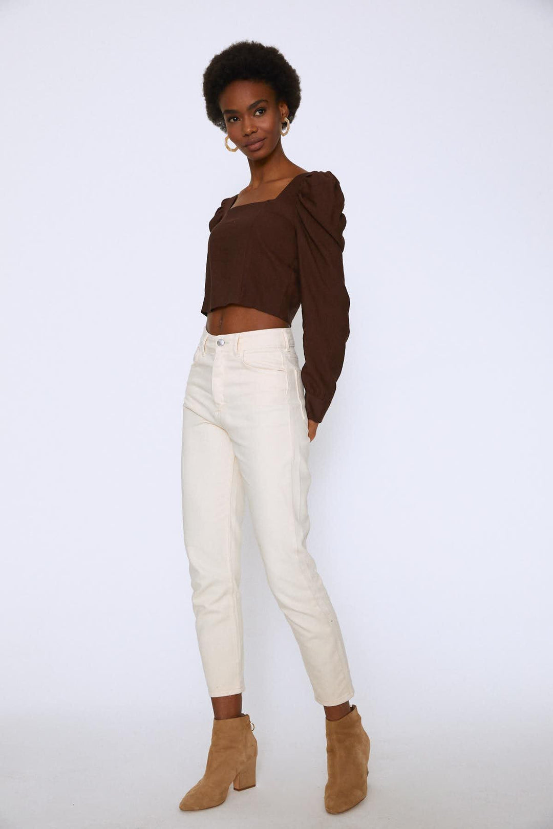 Watermelon Sleeve Square Collar Blouse Dark Brown