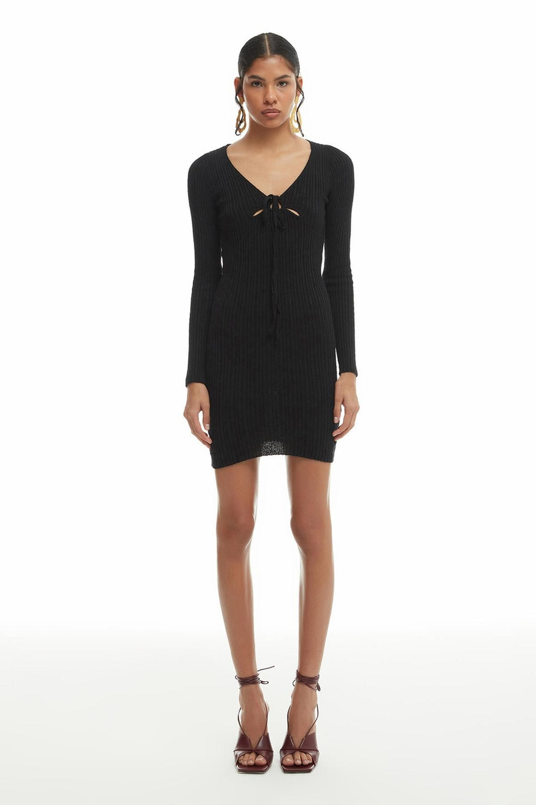 Göğüs Detaylı Triko Elbise Siyah