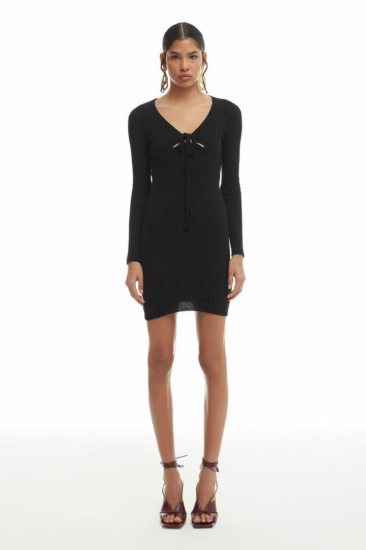 Göğüs Detaylı Triko Elbise Siyah