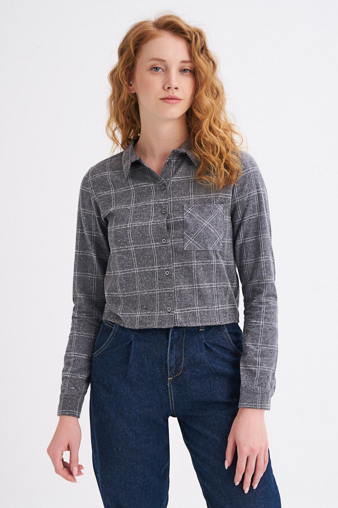 Tek Cepli Ekose Gömlek Gri