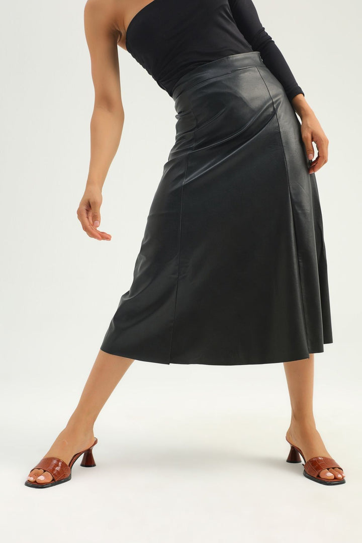 Leather Midi Skirt Black