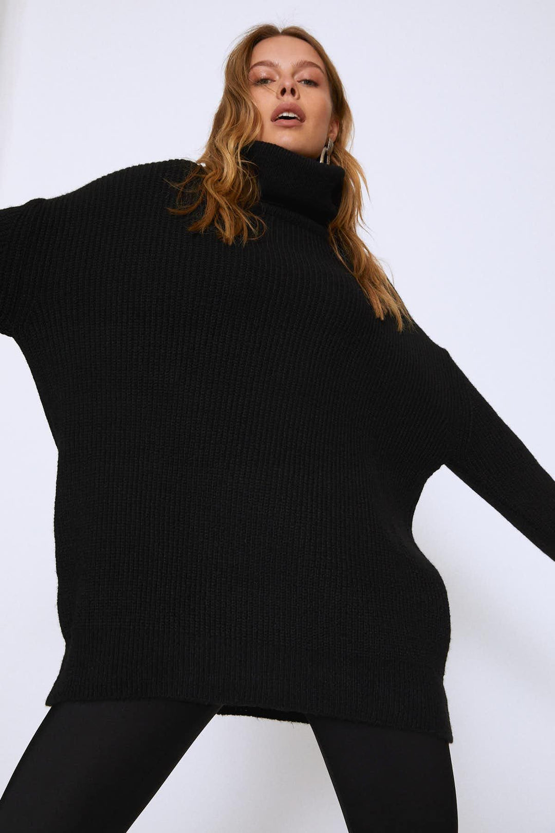 Turtleneck Long Sweater Black