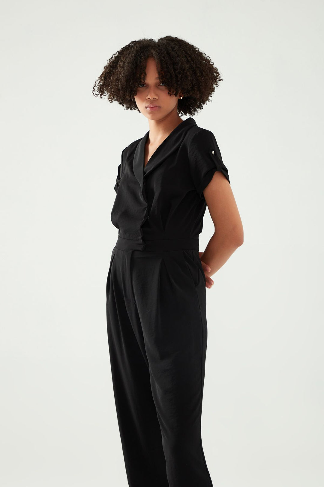 Kruvaze Yaka Tulum Siyah