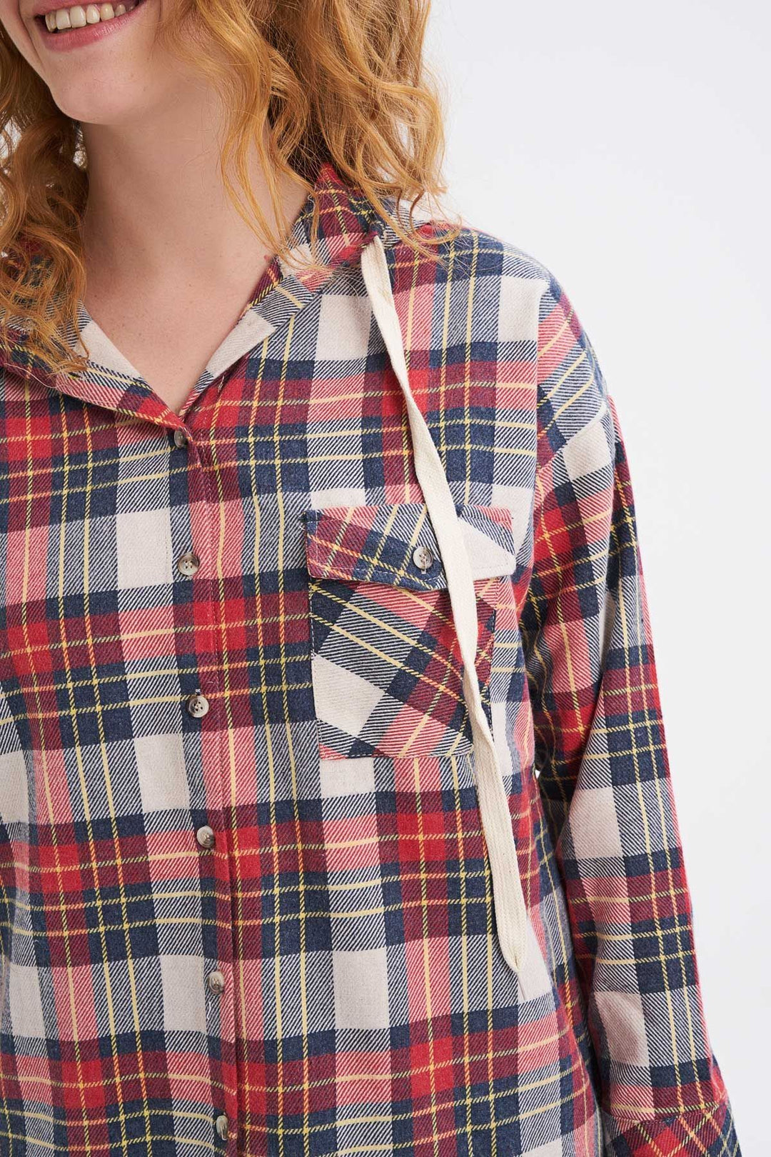 Kapüşonlu Ekose Gömlek Kırmızı