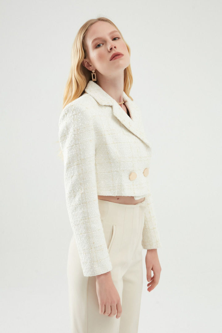 Tweed Crop Blazer Jacket White