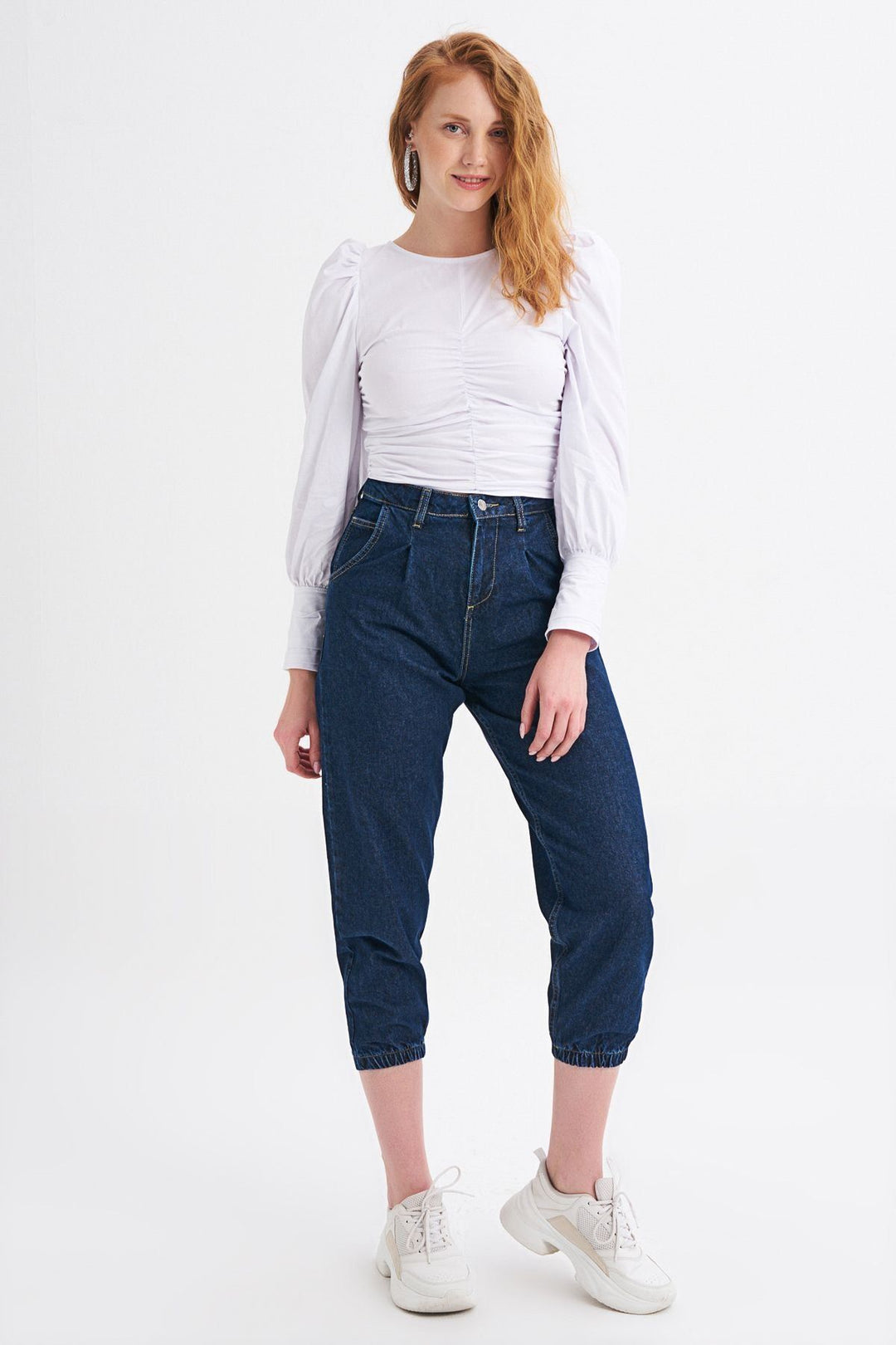 Balon Kol Gipeli Bluz Beyaz