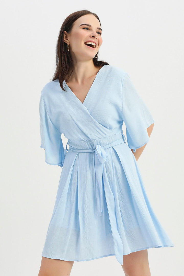 Tie Detailed Double Breasted Skirt Overalls Baby Blue