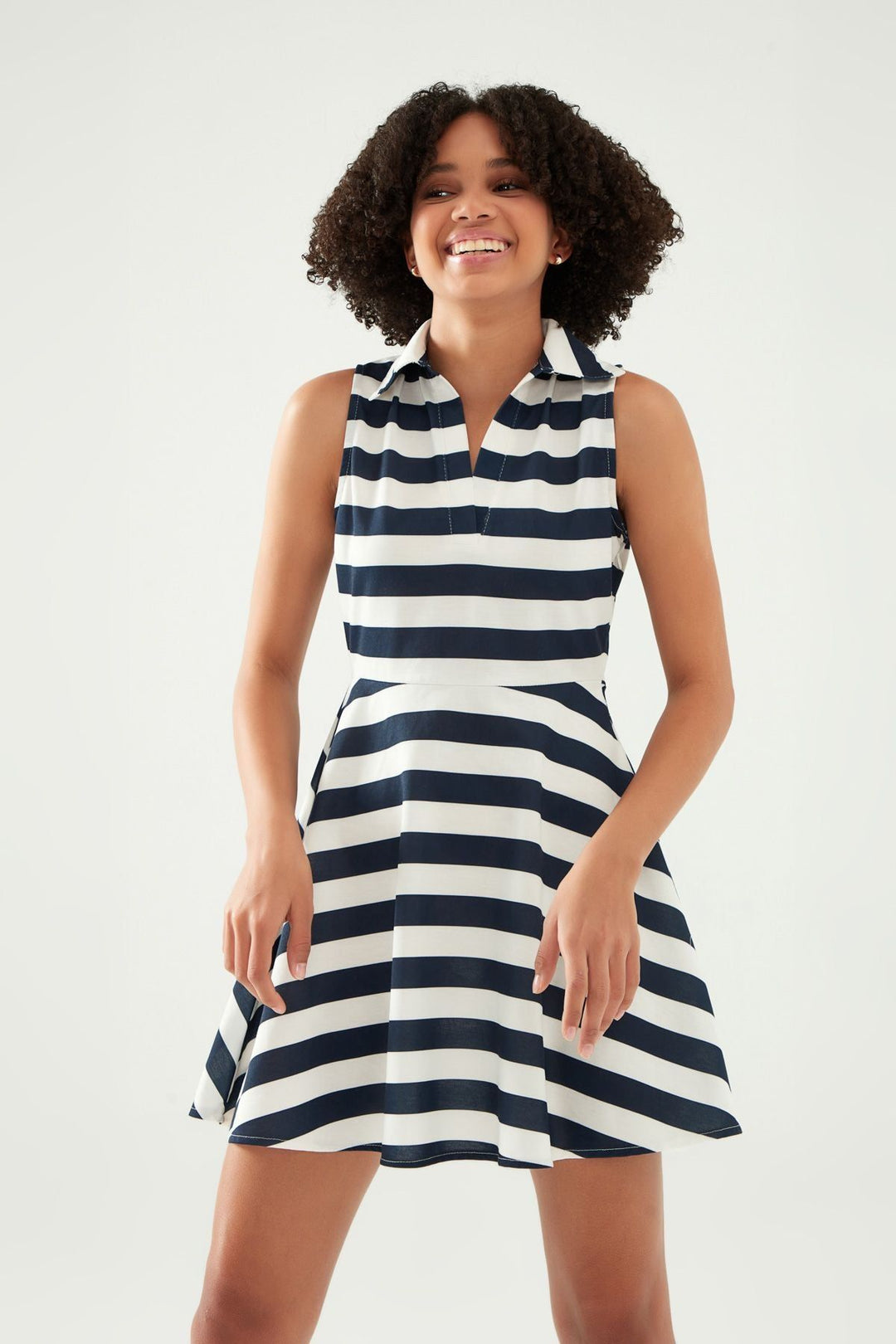 Polo Yaka Çizgili Elbise Lacivert