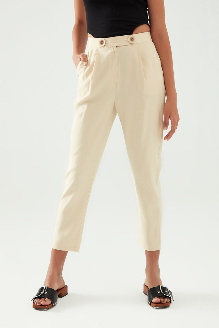Düğme Detaylı Pantolon Bej