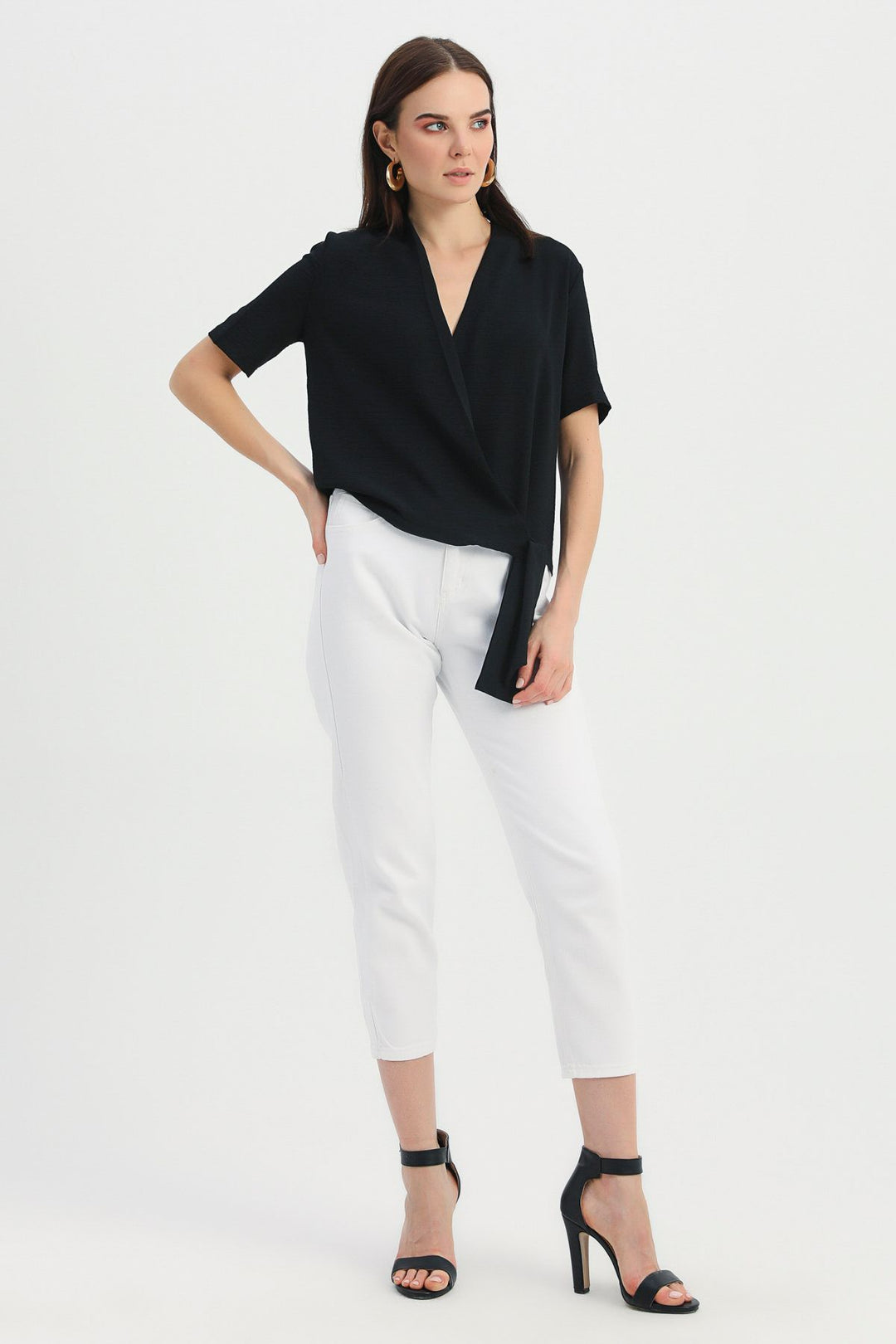 Side Tie Double Breasted Blouse Black