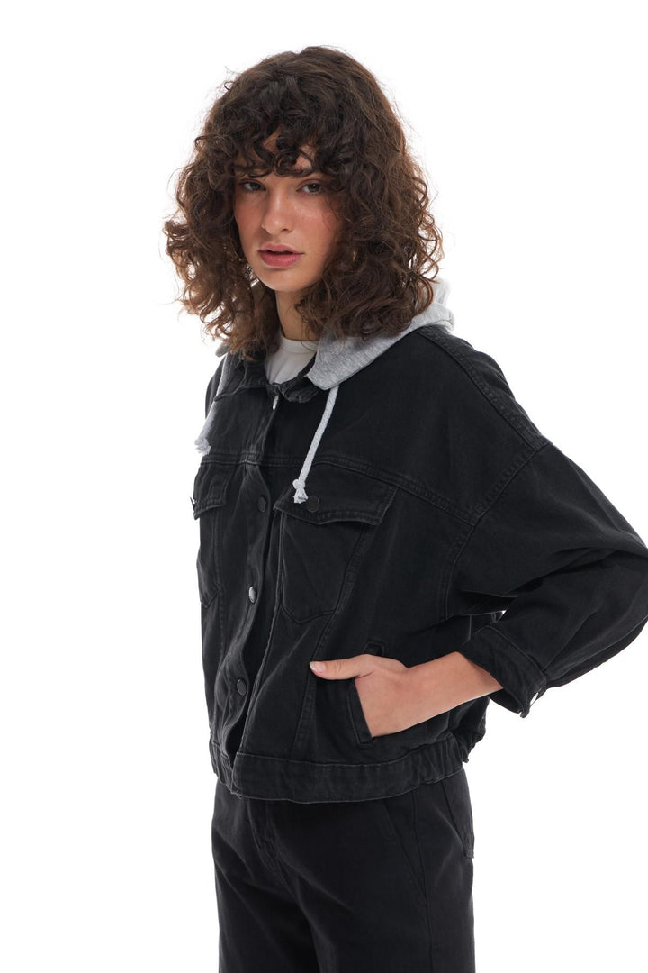 Hooded Oversize Denim Jacket Anthracite