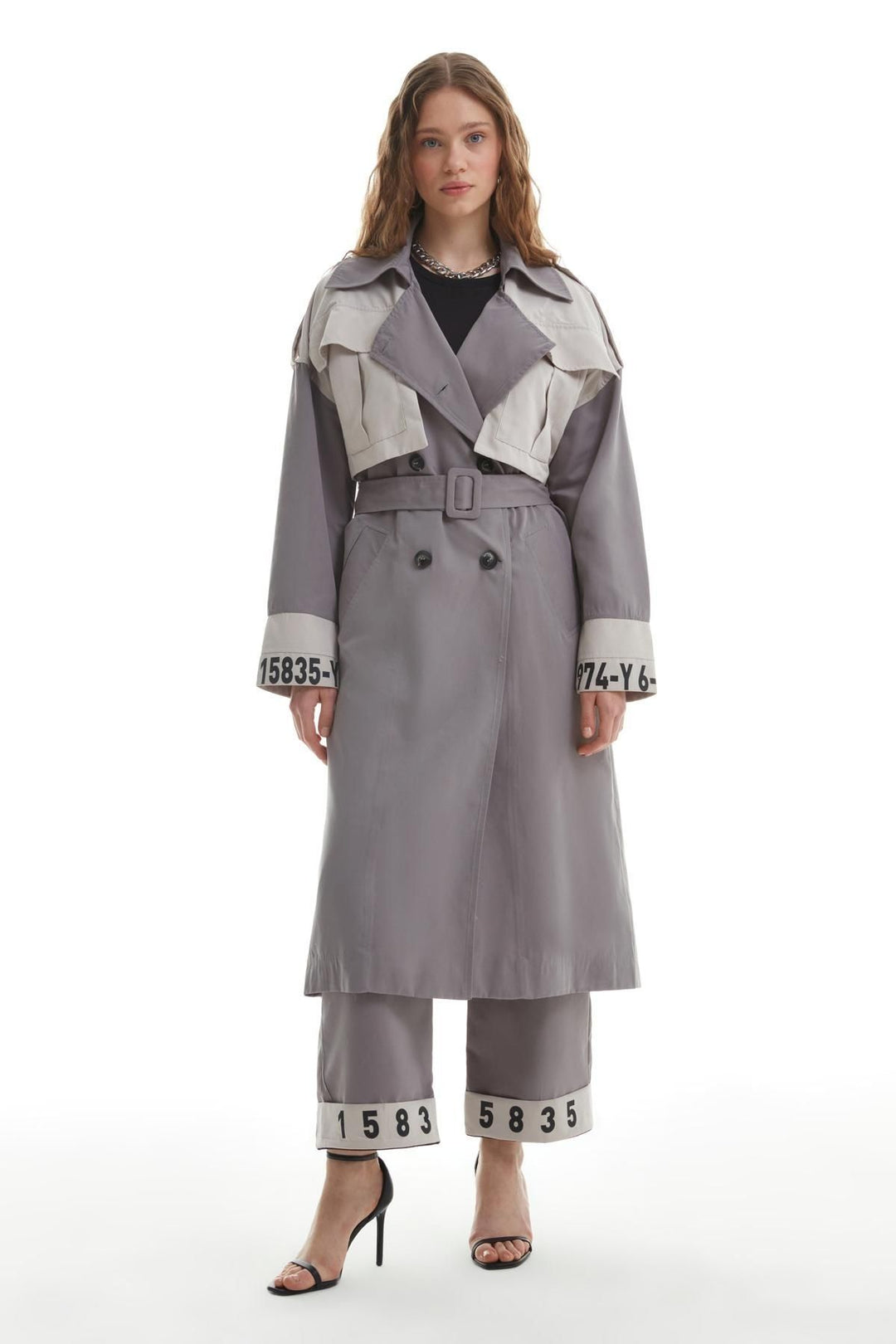 Garni Detailed Trench Coat Gray