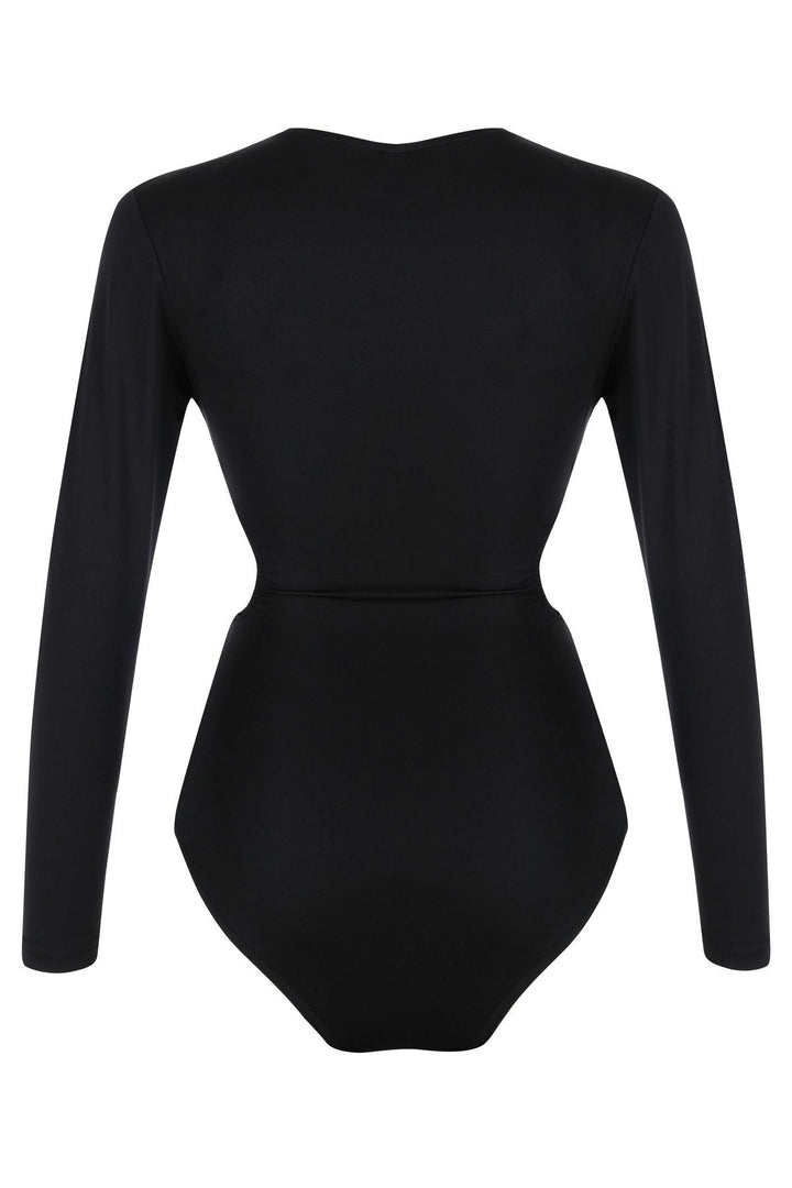 Dekolte Detay Aksesuarlı Bodysuit Siyah