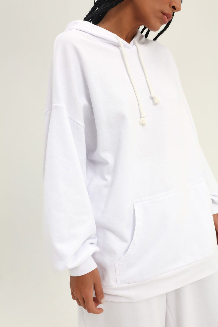 Kangaroo Pocket Hoodie Sweatshirt White