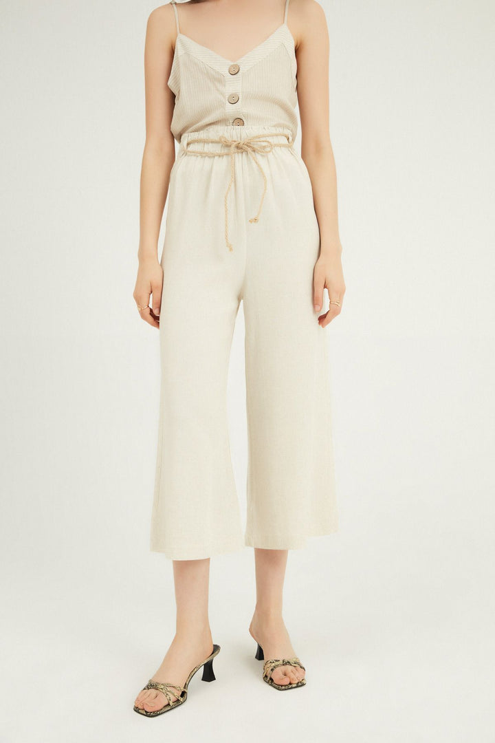 Hasır İp Kemerli Keten Pantolon Naturel