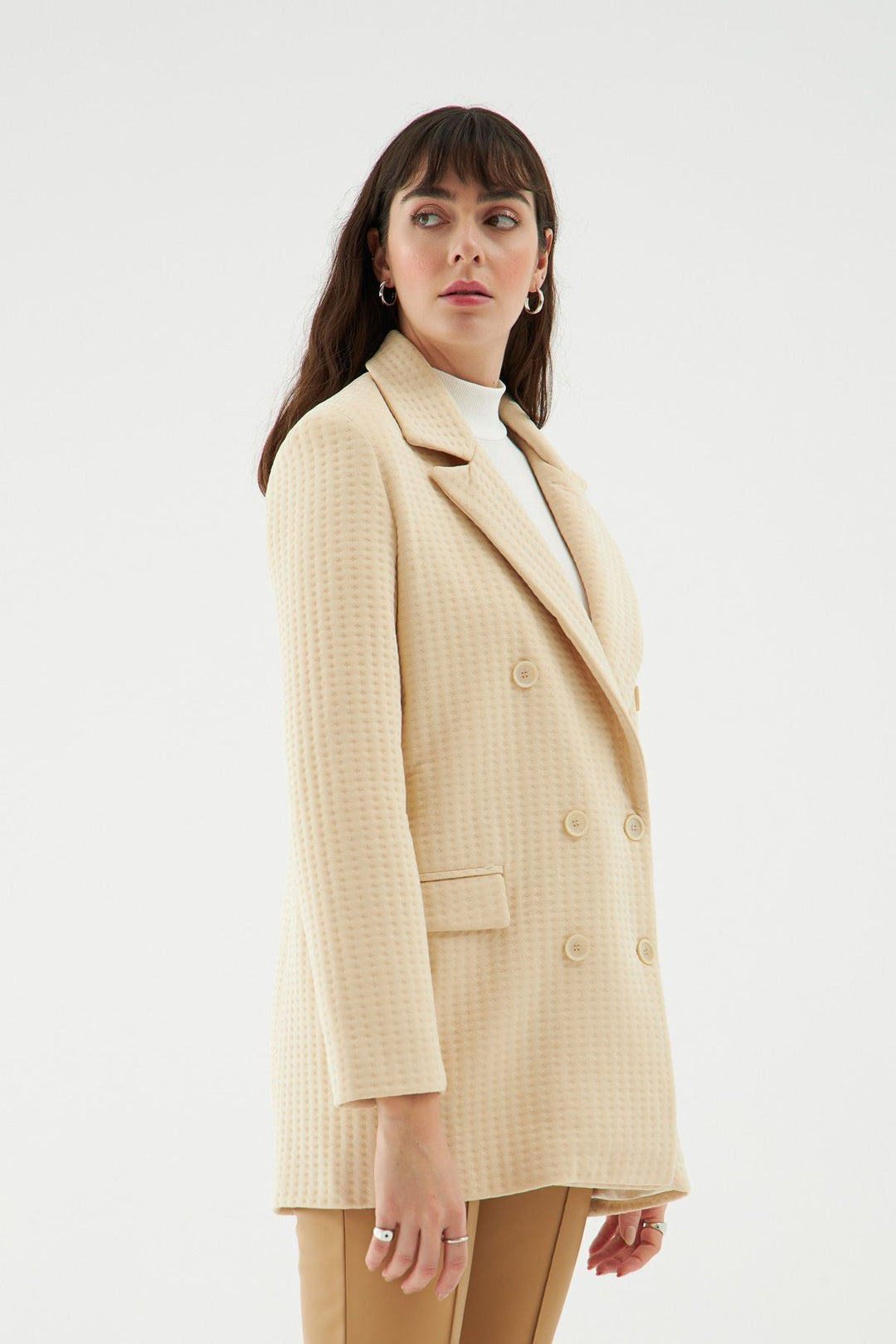 Dokulu Blazer Ceket Bej