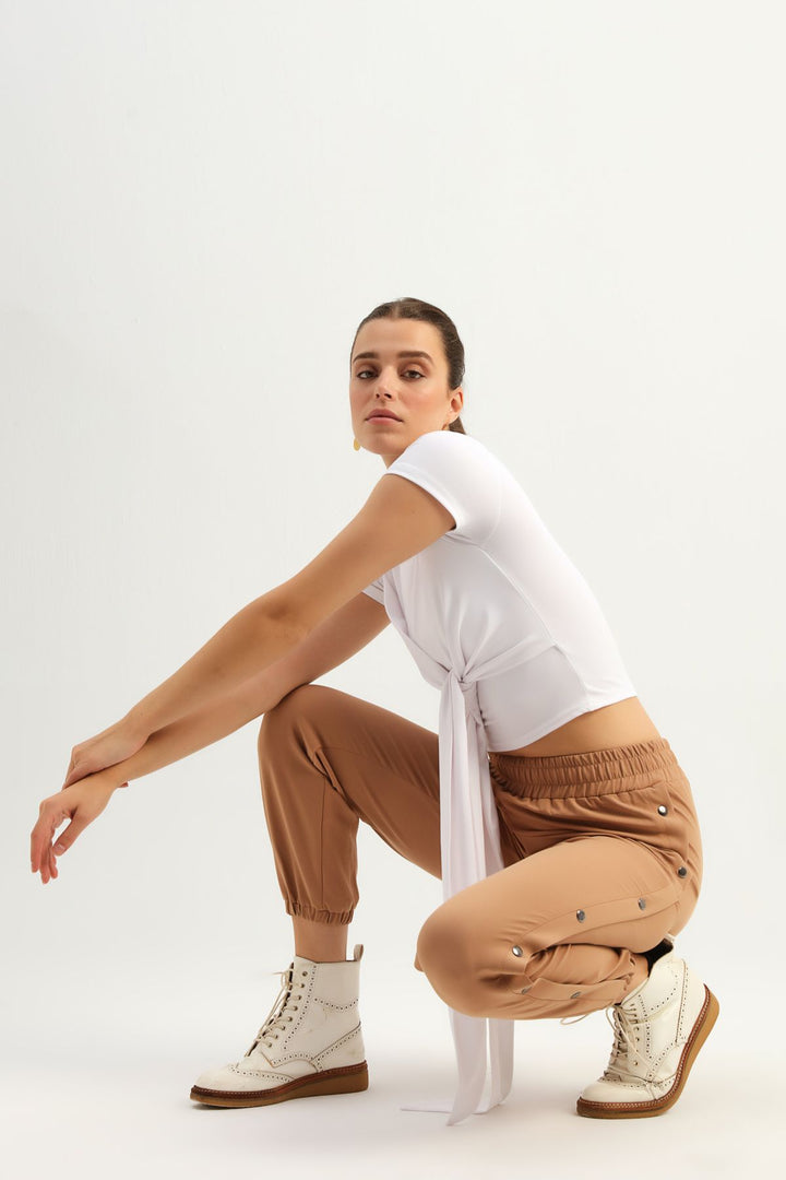 Yanı Çıtçıtlı Jogger Pantolon Camel