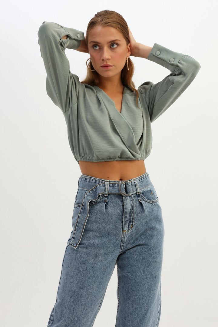 Waistcoat Double Breasted Crop Blouse Mint