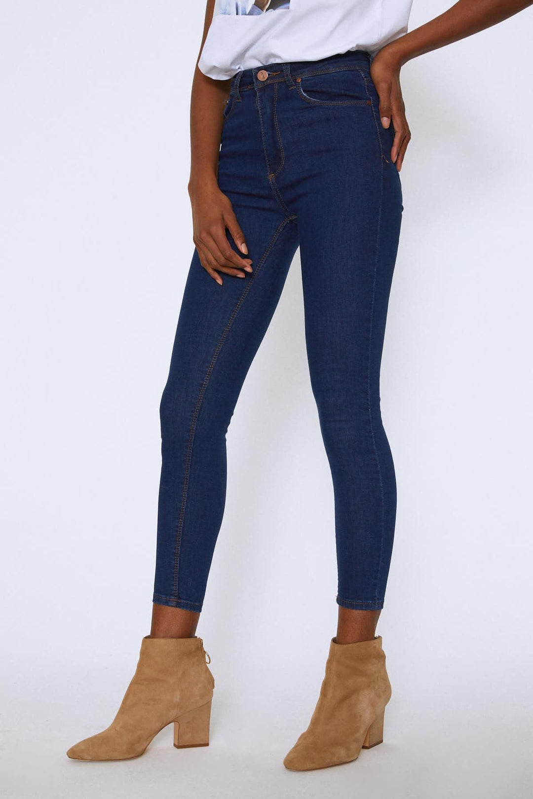 High Waist Skinny Pants Dark Blue
