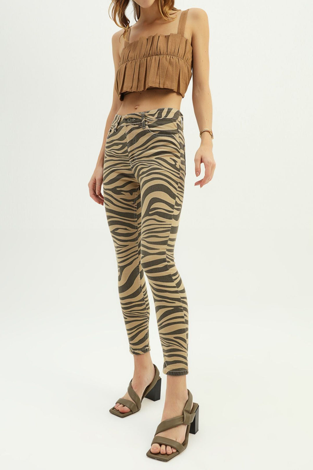 Zebra Desenli Skinny Pantolon Camel