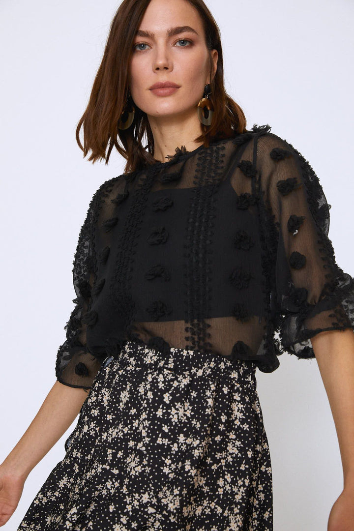 Dantelli Bluz Siyah