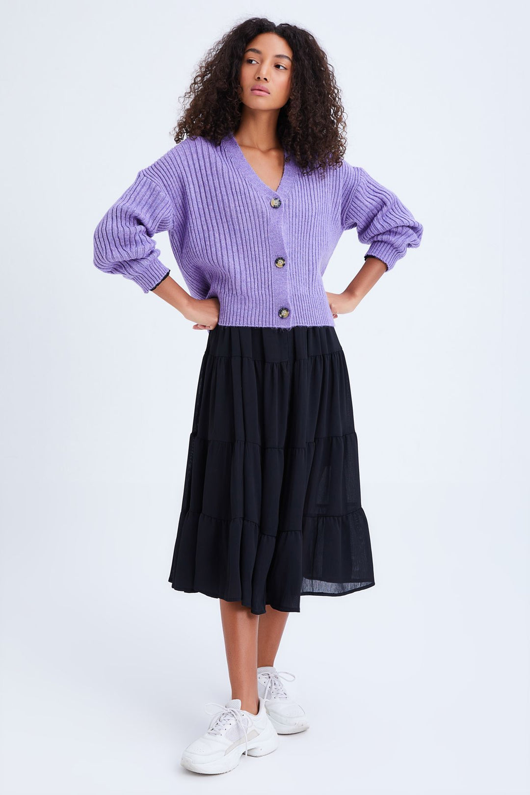 Buttoned Cardigan Lilac