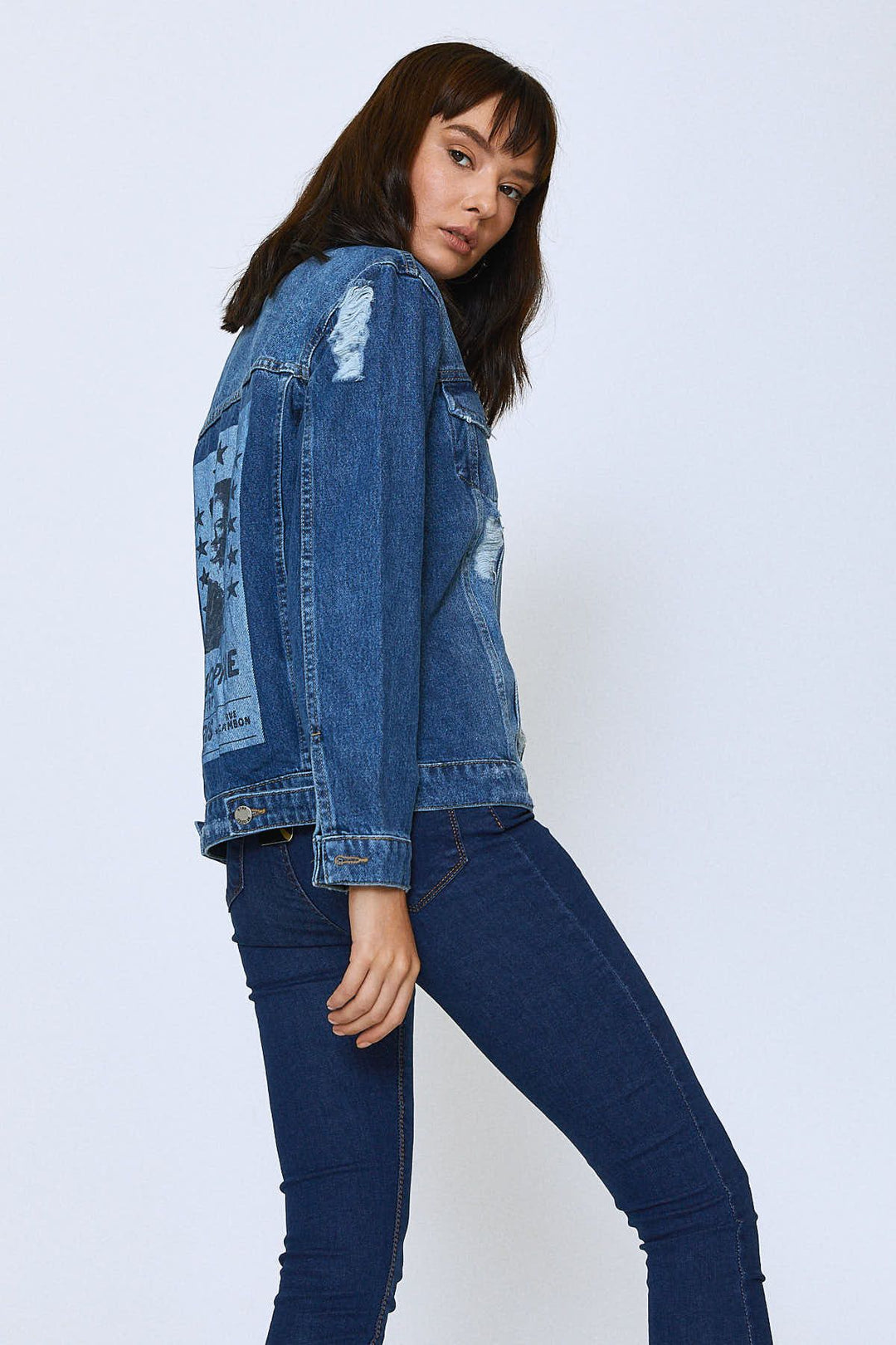 Back Printed Denim Jacket Blue