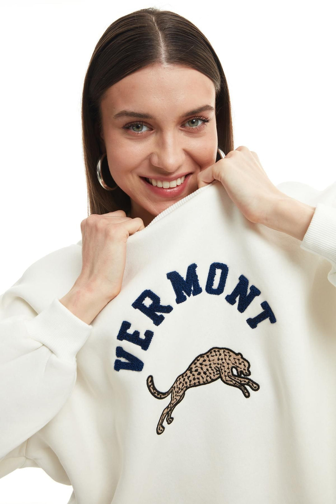 Embroidery Detailed Oversize Sweatshirt Ecru