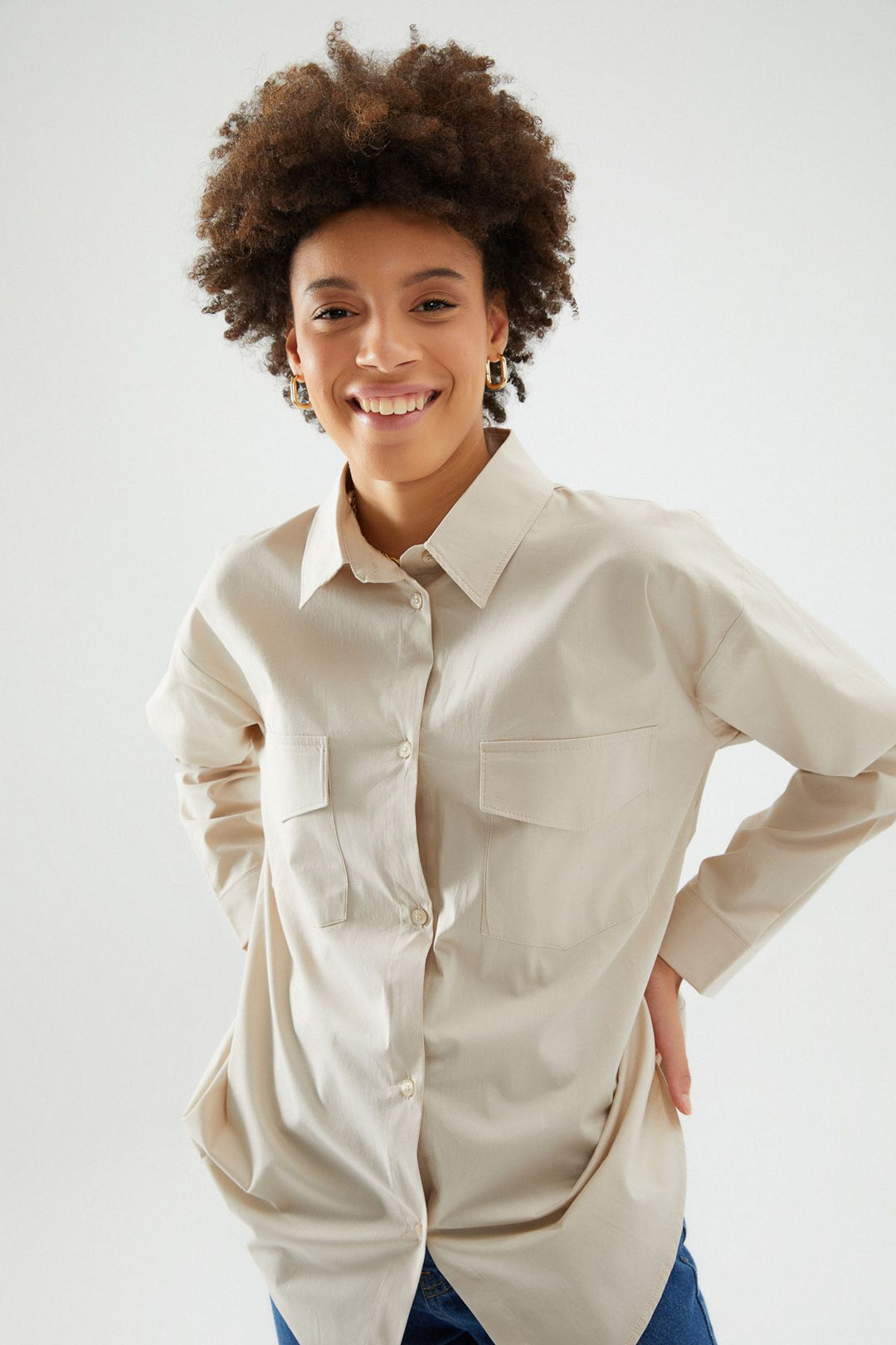 Low Back Oversize Shirt Stone