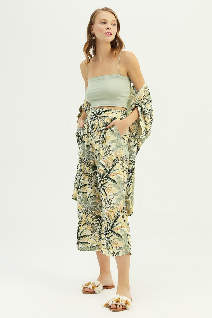 Patterned Long Kimono Green