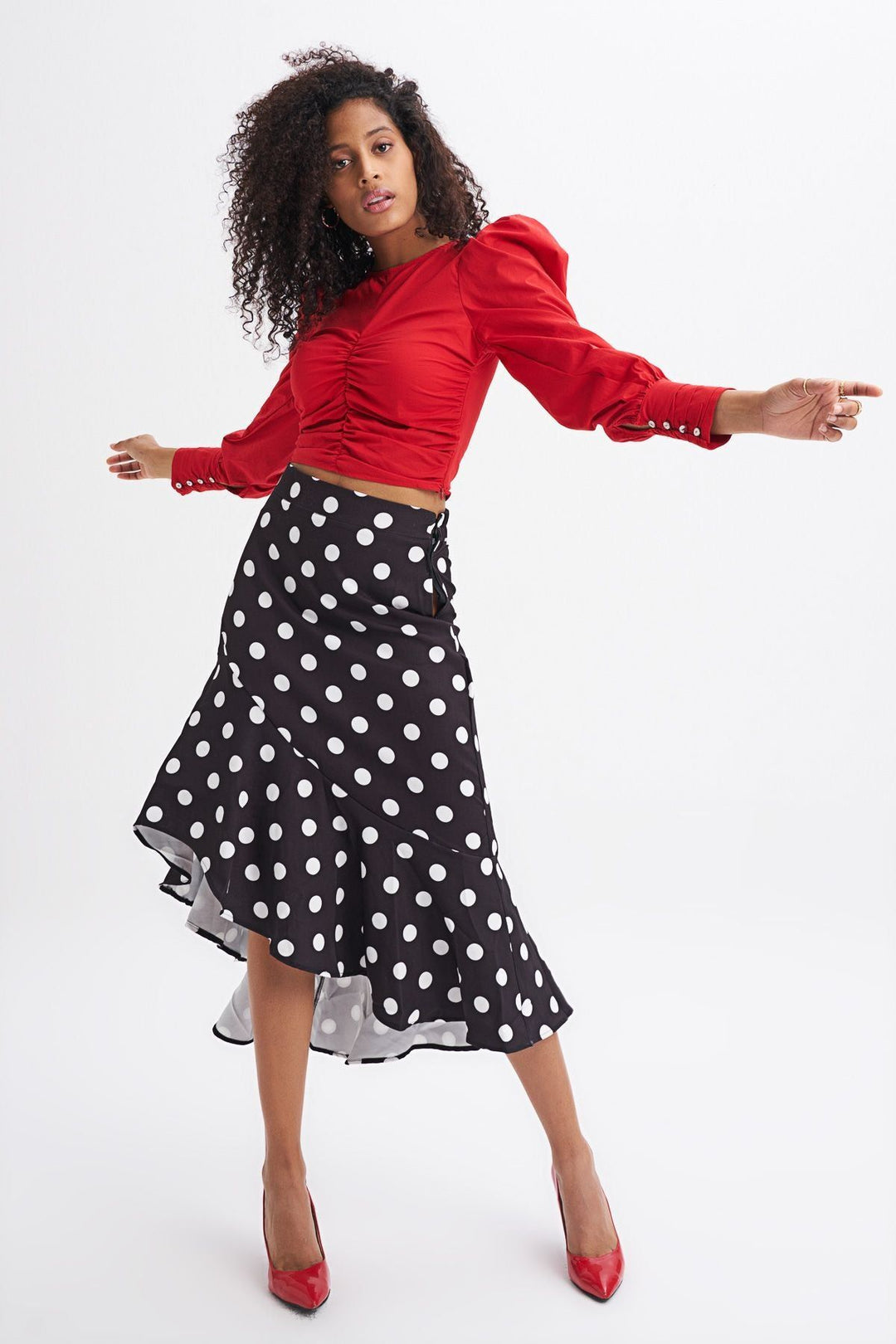 Ruffle Polka Dot Skirt Black