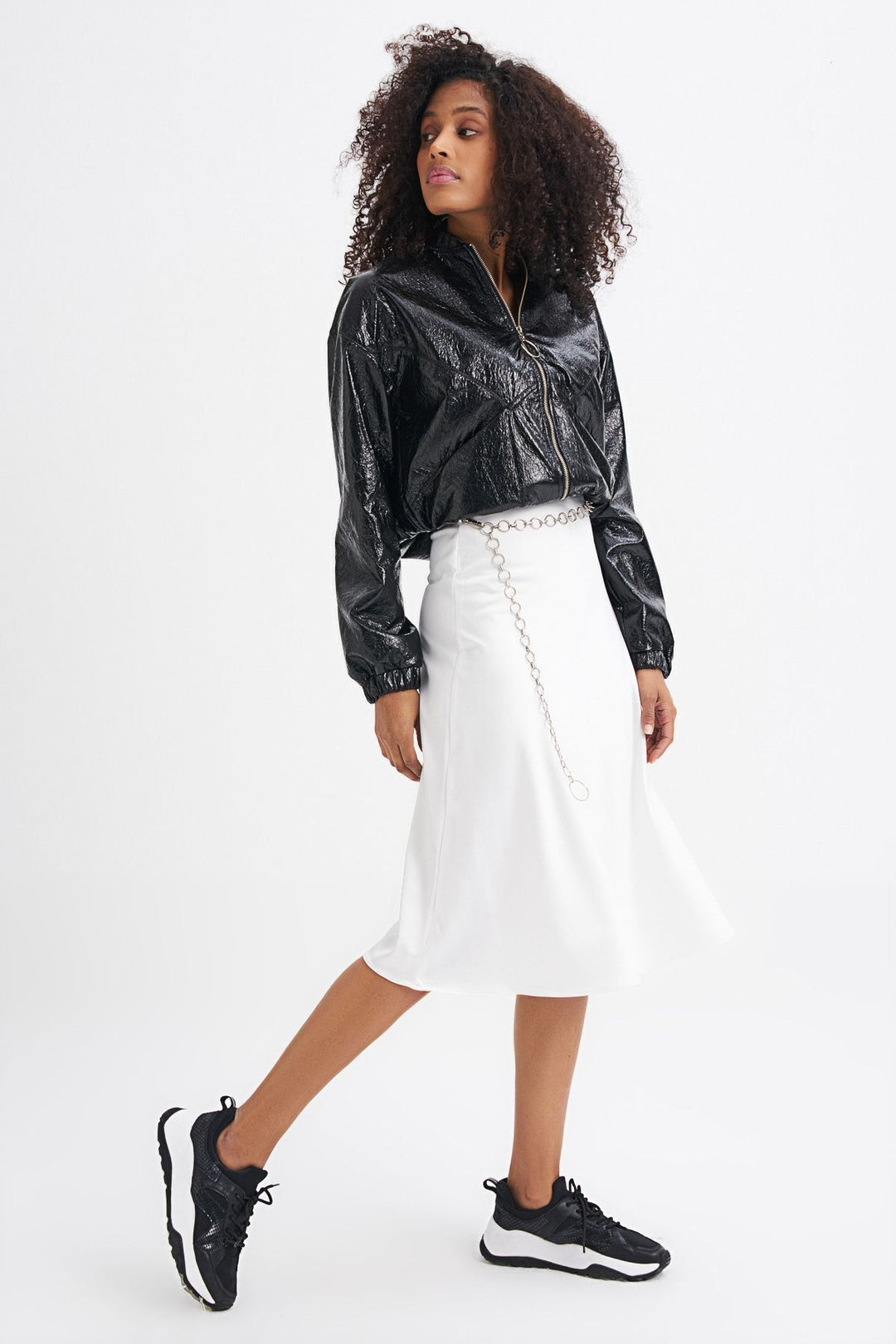 Chain Waist Midi Skirt Ecru