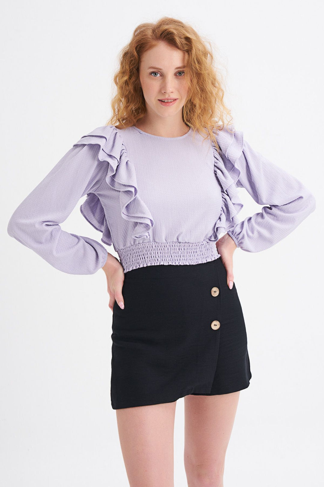Ruffled Crop Blouse with Waist Gippe Lilac