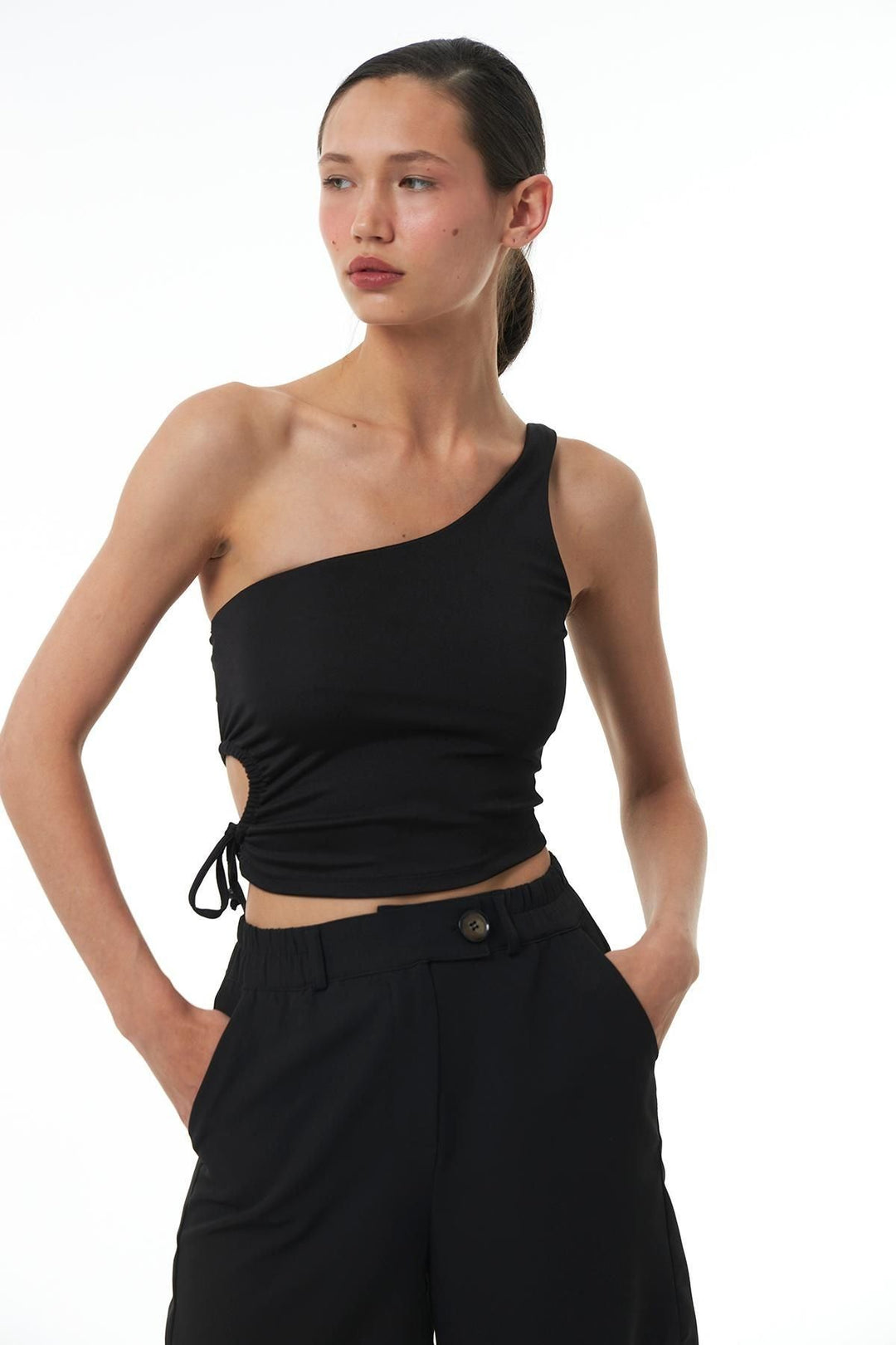 Dekolteli Tek Omuz Bluz Siyah